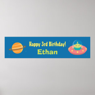 Poster Bannière de fête d'anniversaire d'Alien Mignon Esp