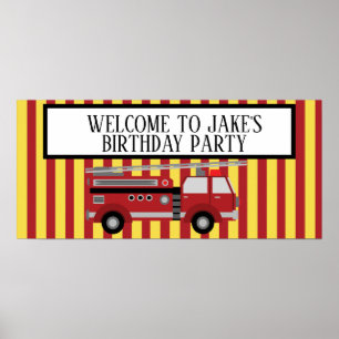 Poster Bannière de fête d'anniversaire de camion de pompi