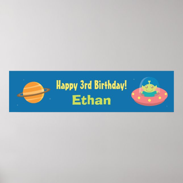 Poster Bannière de fête d'anniversaire de l'espace extra- (Devant)