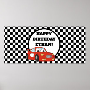 Poster Bannière de fête d'anniversaire de voiture de cour