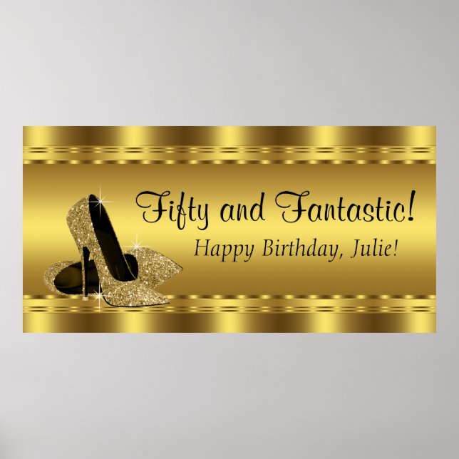 Poster Bannière de fête d'anniversaire Elegant Gold High  (Devant)