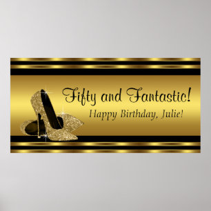 Poster Bannière de fête d'anniversaire élégante en or à t
