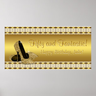 Poster Bannière de fête d'anniversaire élégante en or à t