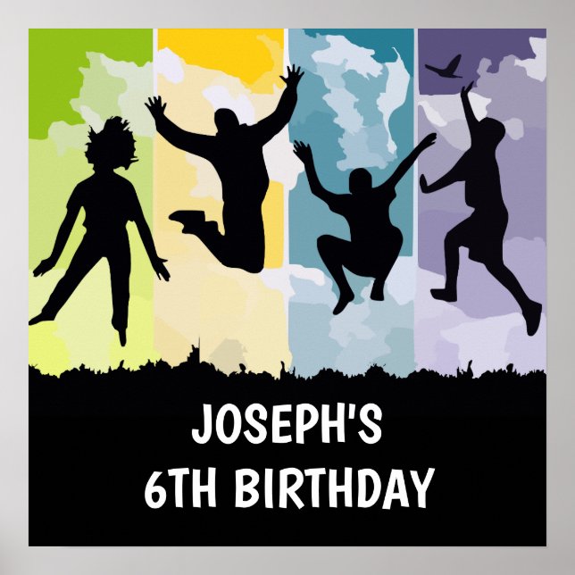 Poster Bannière de fête d'anniversaire Jumping Kids Tramp (Devant)