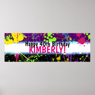 Poster Bannière de fête d'anniversaire néon éclaboussure 