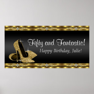 Poster Bannière de fête d'anniversaire Noir et Or Haut ta