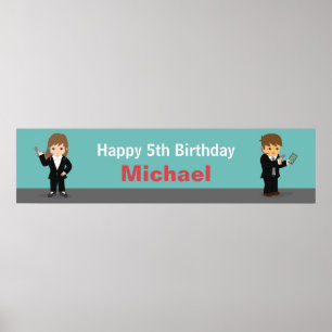 Poster Bannière de fête d'anniversaire pour enfants agent