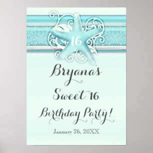 Poster Bannière de fête de mariage élégante Blue Starfish