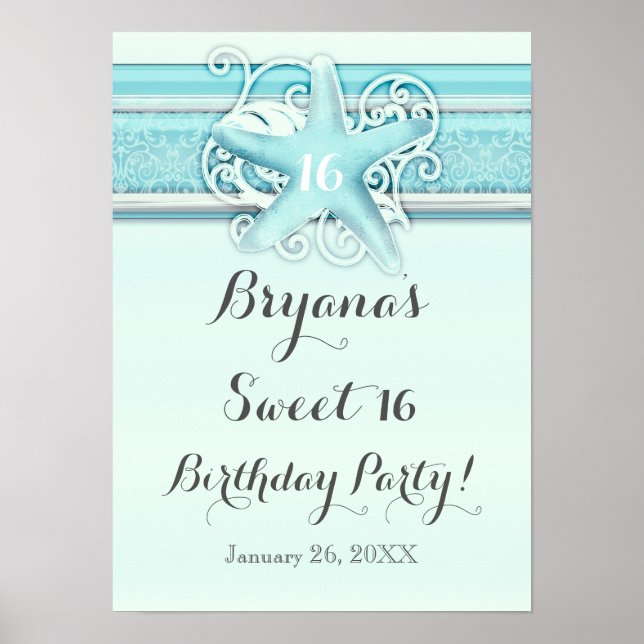 Poster Bannière de fête de mariage élégante de starfish b (Devant)