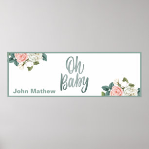 Poster Bannière de fête du Baby shower floral élégant de