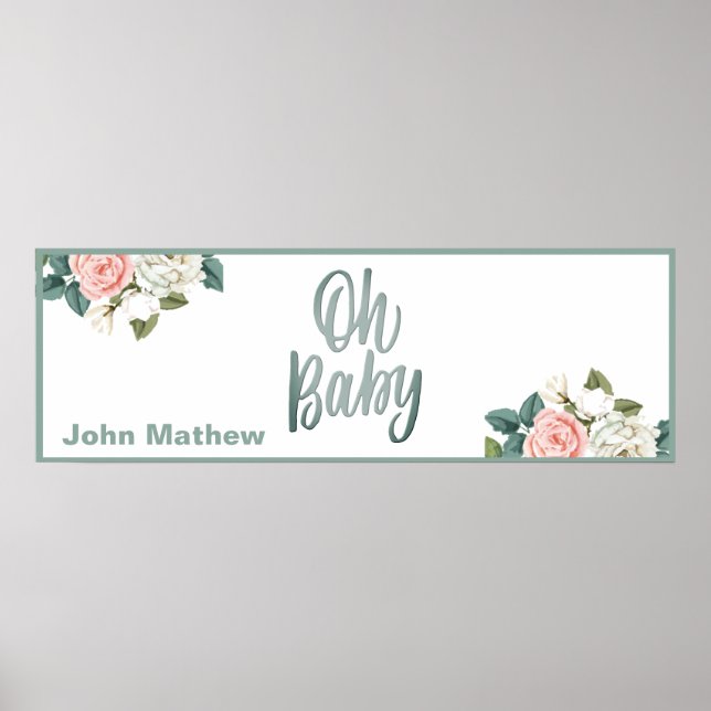 Poster Bannière de fête du Baby shower floral élégant de  (Devant)
