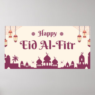 Poster Bannière de fête Eid Mubarak joyeuse 