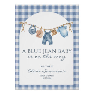 Poster Bannière de fête prénatale en jean bleu Cowboy