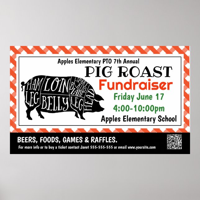 Poster Bannière de la collecte de fonds PIG ROAST PTO PTA (Devant)
