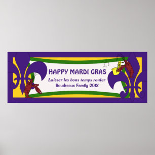 Poster Bannière de la fête de Mardi Gras Fleur de Lis Cra