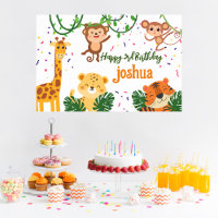 Bannière de la fête des animaux de la jungle migno