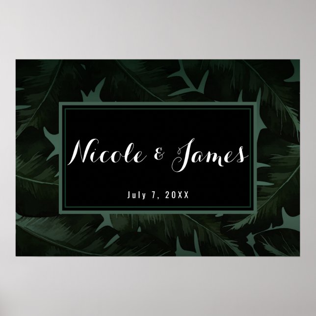 Poster Bannière de mariage feuilles tropicales chic vert  (Devant)