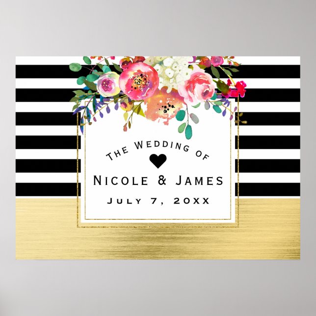Poster Bannière de mariage moderne florale glamour noir b (Devant)