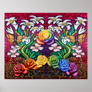 Poster Bannière de Pâques avec Roses arc-en-ciel