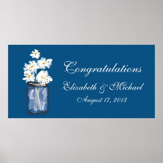 Poster Bannière de pot Mason et marguerites blanches (Devant)