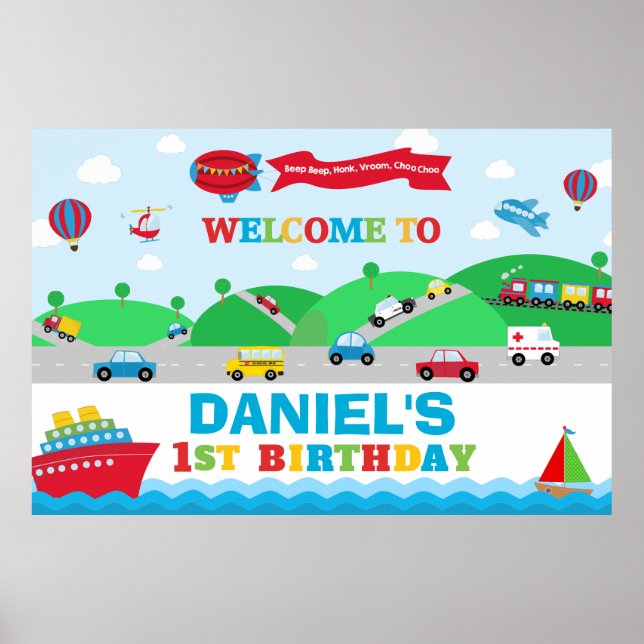 Poster Bannière de toile de fond d'anniversaire pour garç (Devant)