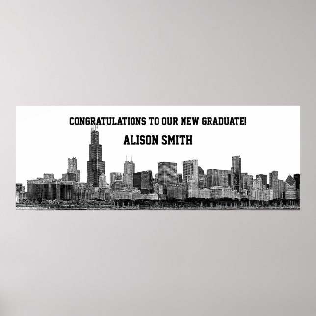 Poster Bannière du Chicago Skyline Silhouette Graduation  (Devant)