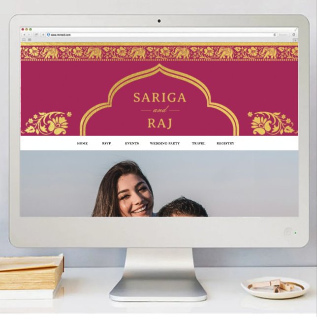Poster Bannière du site Web mariage Téléchargement du fic (indian wedding web site banner, hindu wedding web site design, elephant lotus flower gold and pink)