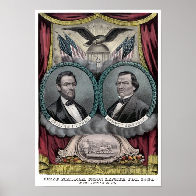 Poster Bannière électorale Lincoln et Johnson 1864 (Devant)