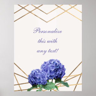 Poster Bannière Mariage floral élégante Hydrangea & Gold