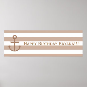 Poster Bannière personnalisée Taupe Brown et Ancre rayée 