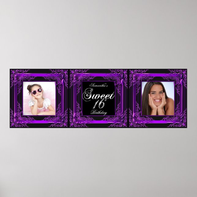 Poster Bannière Photo Sweet 16 Party Purple Black (Devant)