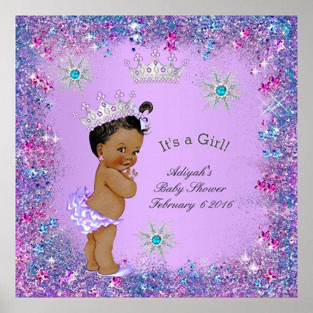 Poster Bannière Princesse Baby shower Lilac Turquoise ros (Devant)