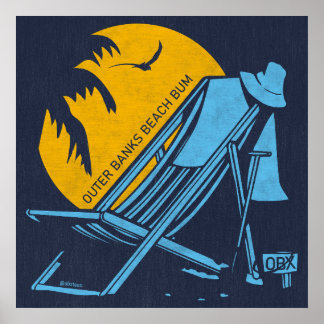 Poster Banques extérieures Beach Bum OBX Sky Blue Vintage