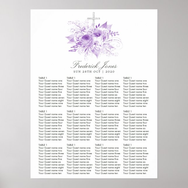 Poster Baptême ou baptême floral Lilac et Argent (Devant)