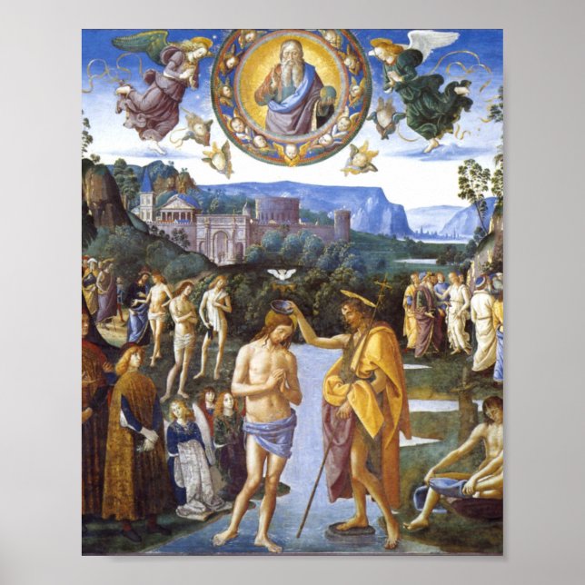 Poster Baptism of Christ Sistine Chapel - Pietro Perugino (Devant)