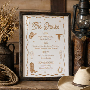 Poster Bar à boissons de mariage western dessiné à la mai