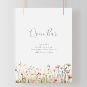 Poster Bar à boissons ouvert Blissful Boho Wildflower Wed