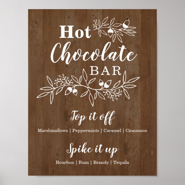 Poster Bar à chocolat chaud en bois Menu Fête de mariage (Devant)