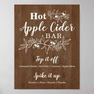 Poster Bar à cidre de pomme chaude en bois Menu Mariage