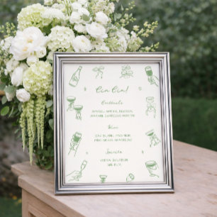 Poster Bar à Cin Cin de mariage vert dessiné à la main