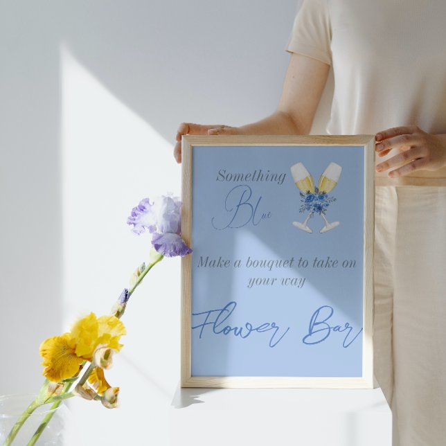Poster Bar à Fête des mariées Florale Champagne Bleu (Créateur téléchargé)