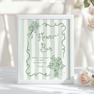 Poster Bar à fleurs Mariage fantaisiste vert sauge Dessin