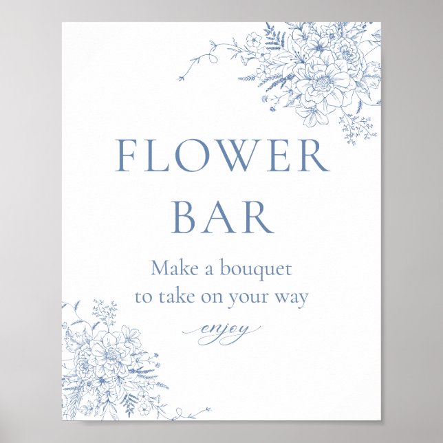 Poster Bar à fleurs pour une Baby Shower "Something Blue" (Devant)