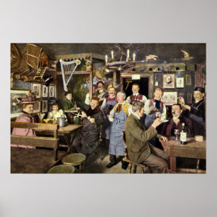 Poster Bar à l'ancienne avec des gens qui célèbrent, une