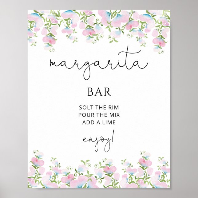 Poster Bar à Margarita Rose Pâle Floral Fête de Mariage (Devant)