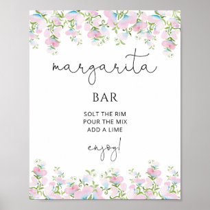 Poster Bar à Margarita Rose Pâle Floral Shower de Mariage
