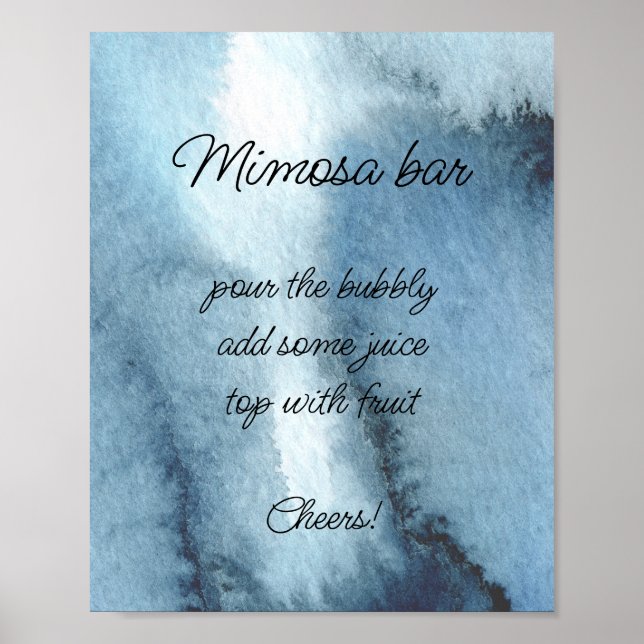 Poster Bar à Mimosa bleu poussiéreux marine aquarelle    (Devant)