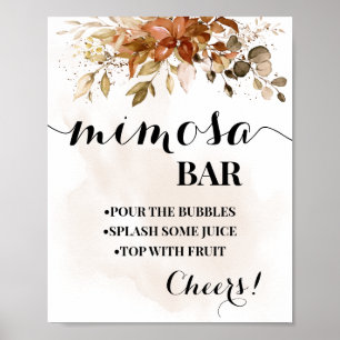 Poster Bar à Mimosa d'Automne Signe de Mariage de Fête de