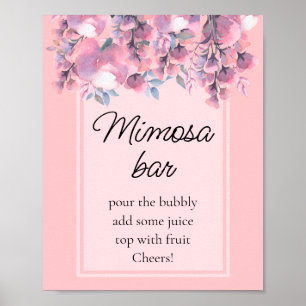 Poster Bar à mimosa de fleurs automnales modernes rose po
