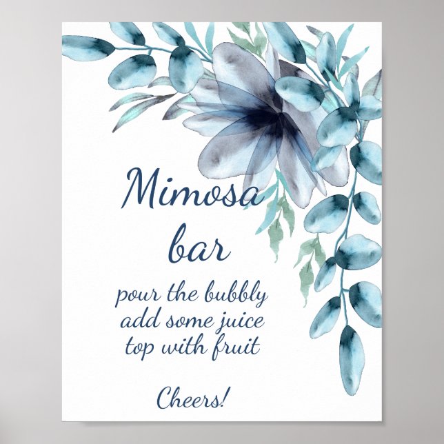 Poster Bar à Mimosa fleuri bleu poussiéreux (Devant)